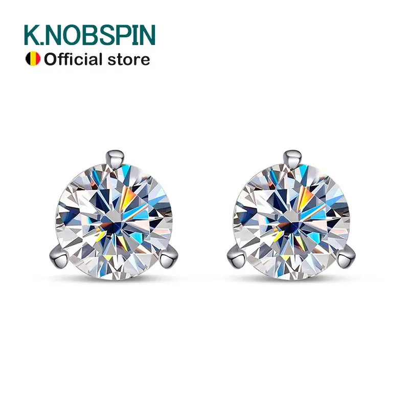 

Knobspin D VVS1 Round Moissanite Earring 3 Prongs Setting Classic Trendy Women Man Fine Jewelry GRA Certified 925 Sliver Earring