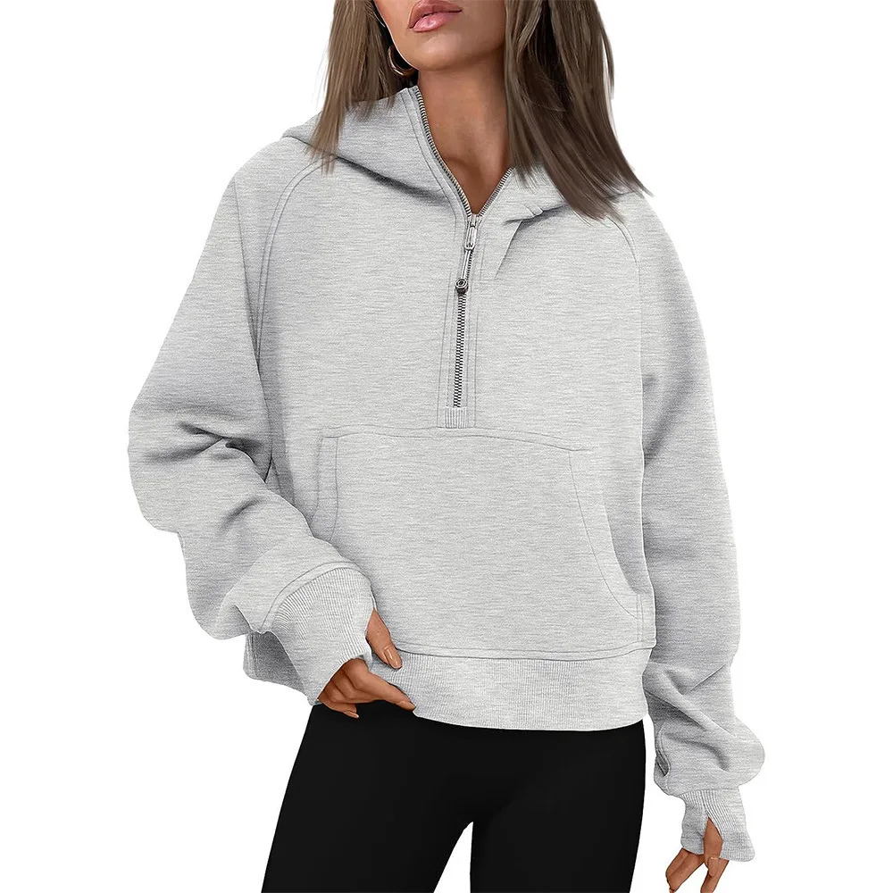 Half Zip Sweatshirts Cropped Hoodies Fleece Womens Quarter Zip Up Pullover Sweaters Fall Outfits 2024 Winter Clothes