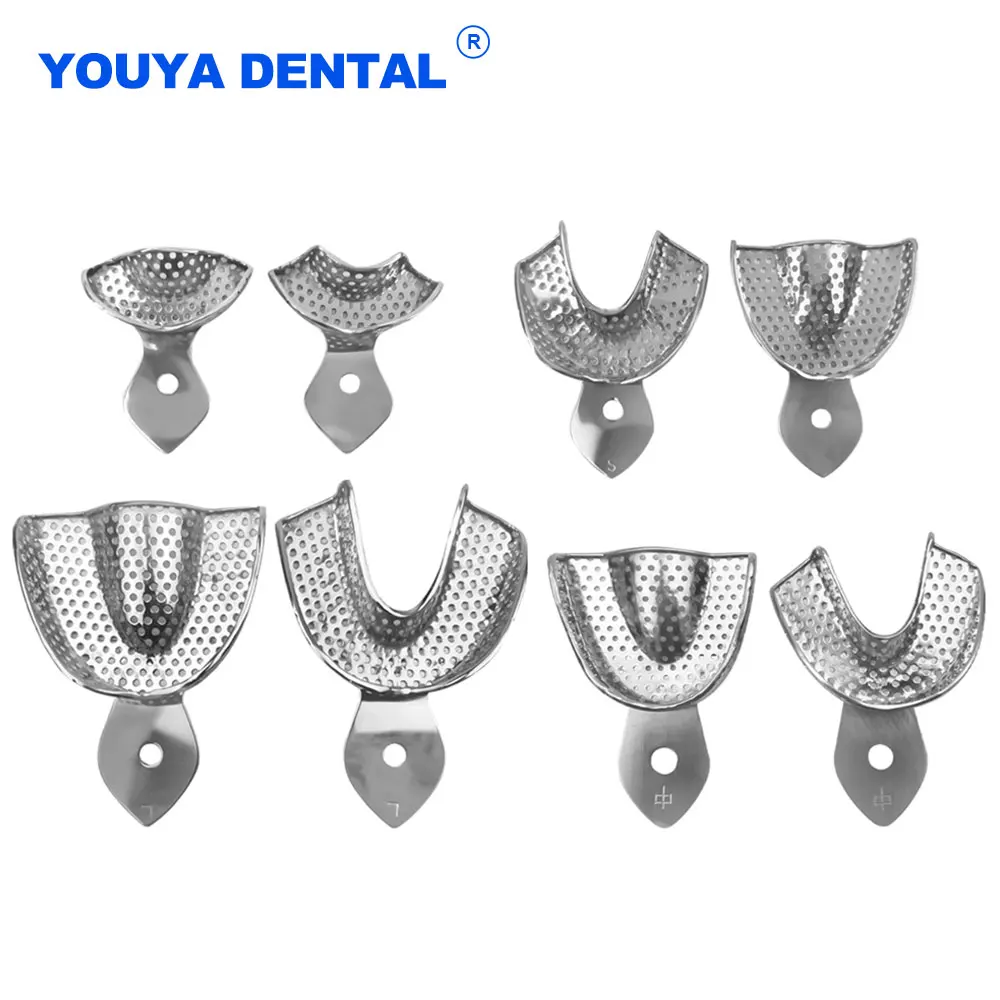 

2Pcs Stainless steel Dental Impression Trays Upper Lower Teeth Holder For Adult And Children Dentist Lab Denture Materials