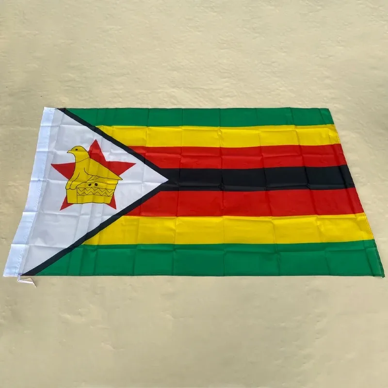Zimbabwe Flag 150x90cm 3x5 FT Zimbabwean National Flag Green Yellow Red Black Stripes Bird Star Polyester Double StitchedOutdoor