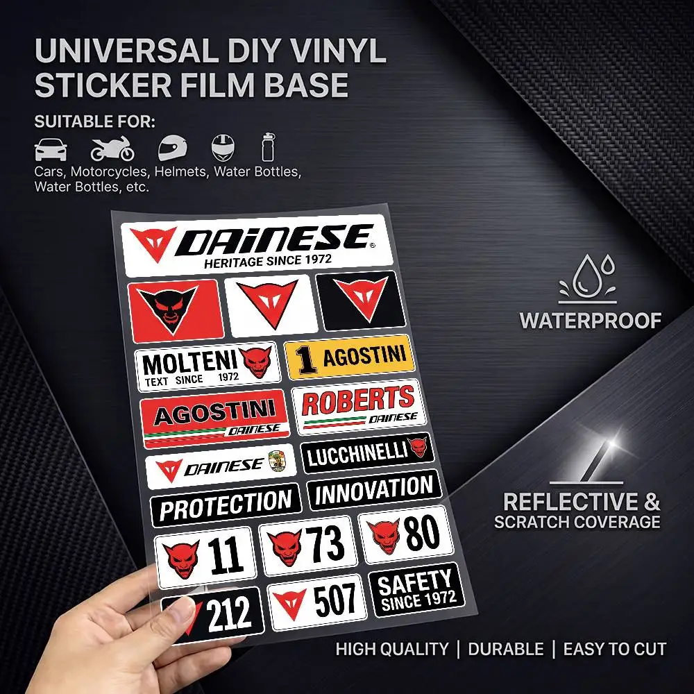 D-DAINESE High Visibility Reflective Waterproof Decal Scratch Hide Sticker Fit Car Motorcycle Helmet Refrigerator