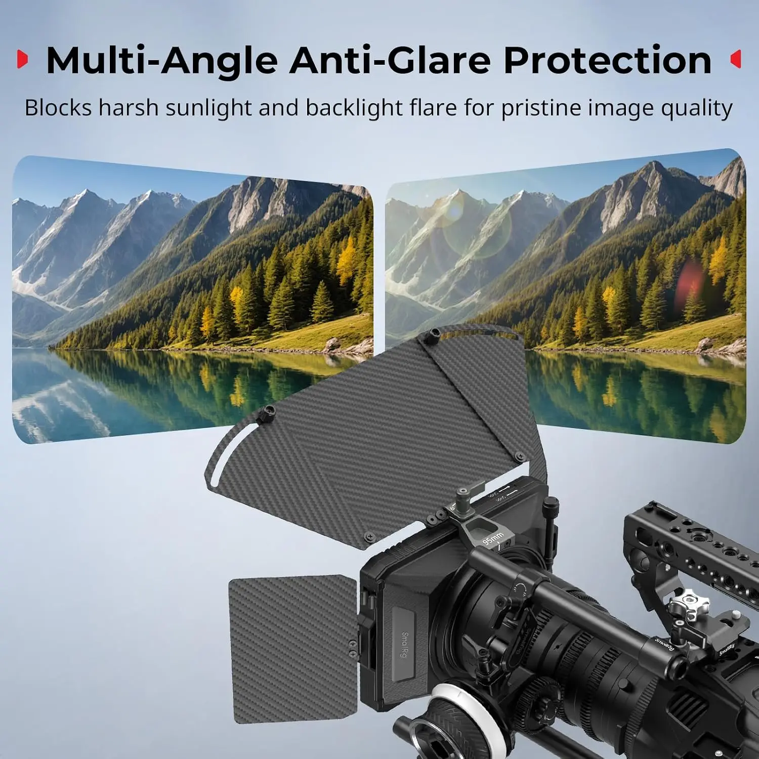 Compact Matte Box Pro Flag Set with Dual 4x5.65 Filter Frames, Modular Anti-Glare System, Adapter Rings for 67/72/77/82-95mm, Carbon Fiber Ultra-Light Build