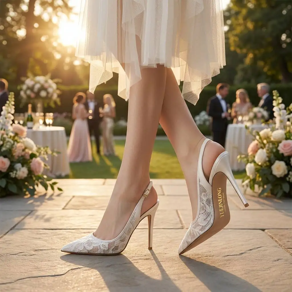 Sexy Sharp Toe Lace Mules Women - Yuejinlong White Stiletto Slingback Bridal Sandals Elegant Wedding Party Heels 2026