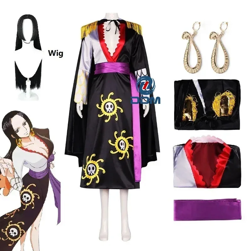 ♥ Nuevo Disfraz de Cosplay de Anime 2026, Vestido con Capa, Uniforme de Marinero, Aretes, Peluca de Boa Hancock para Halloween y Carnaval