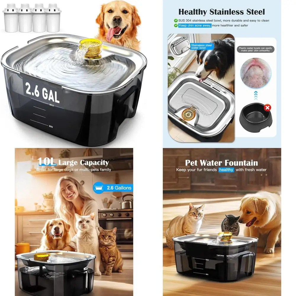 

Фонтан для воды для собак на 2,6 галлона — фонтан для домашних животных из нержавеющей стали 10 л, фонтан для кошек, диспенсер для мисок для собак, емкость 338 унций для мульти-домашних животных Ho