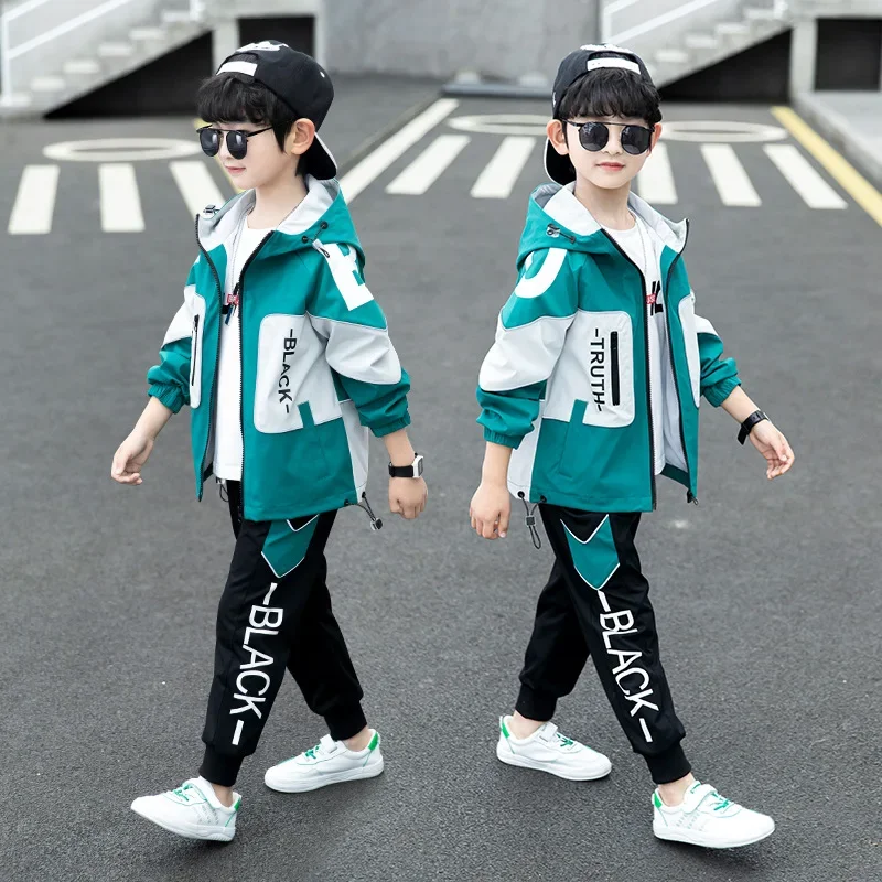 Fashion Boys Clothing Spring Autumn Patchwork Long Sleeve Sets 4 6 8 10 12 13 14 Years Teenagers Children Sports Clothing