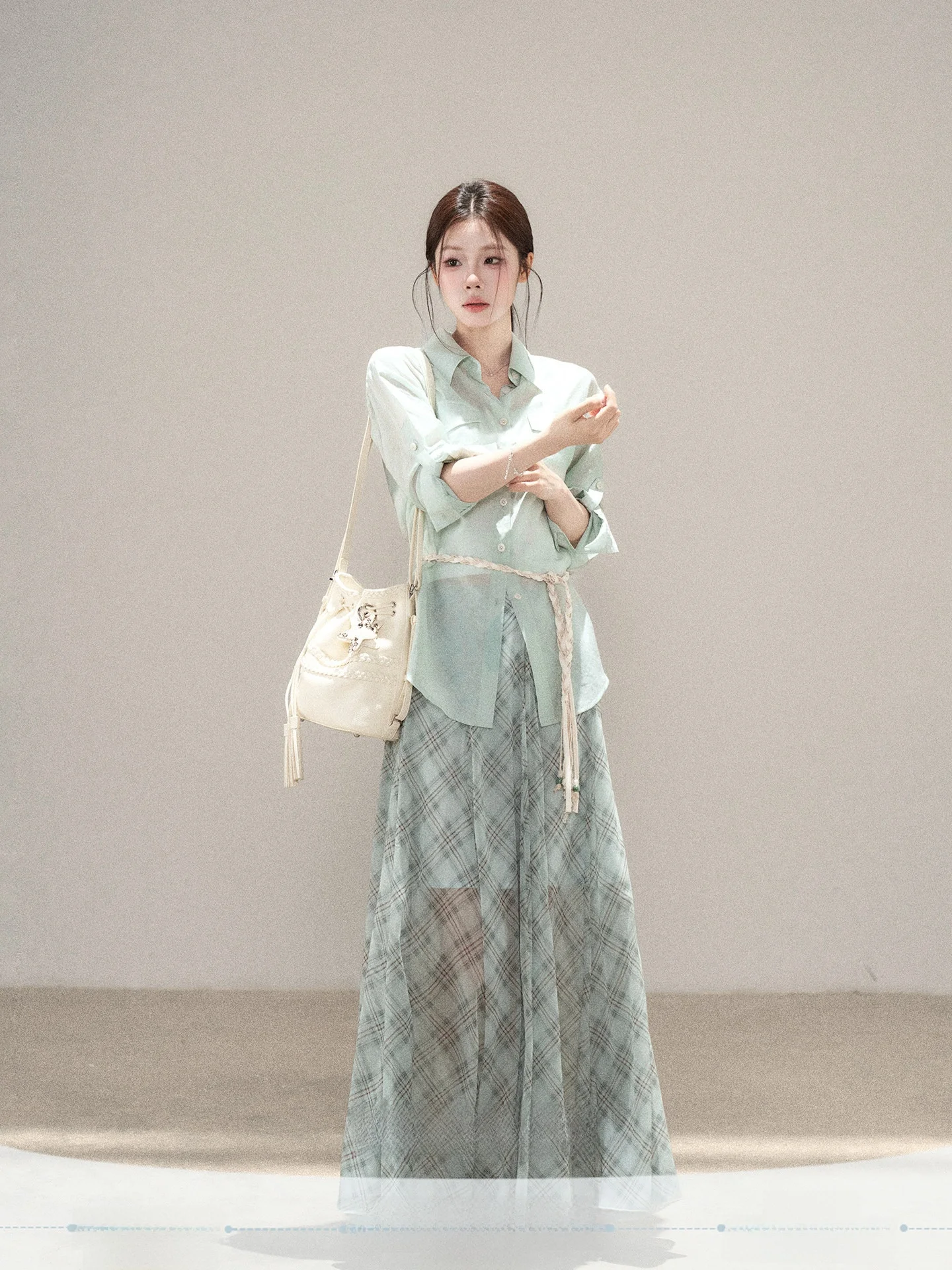 

Summer New High Waist Plaid A-Line Skirt Women's Holiday Green Grid Half Skirt Commute Korean Style Standard Fit Chinese Origin