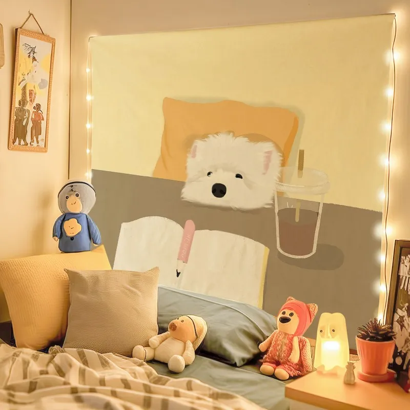 VIKAMA Cartoon Hund Niedlicher Hintergrund Stoff Ins Stil Raumdekoration Wandteppich Schlafsaal Mietzimmer Wandtuch Tapete Dekor