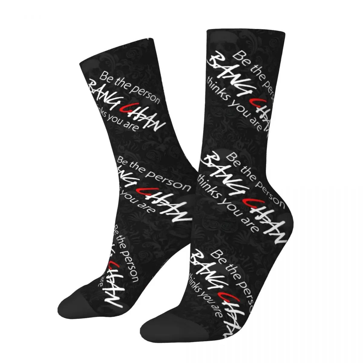 Retro Font Men's compression Socks Unisex Bang Chan Street Style Seamless Printed Novelty Crew Sock