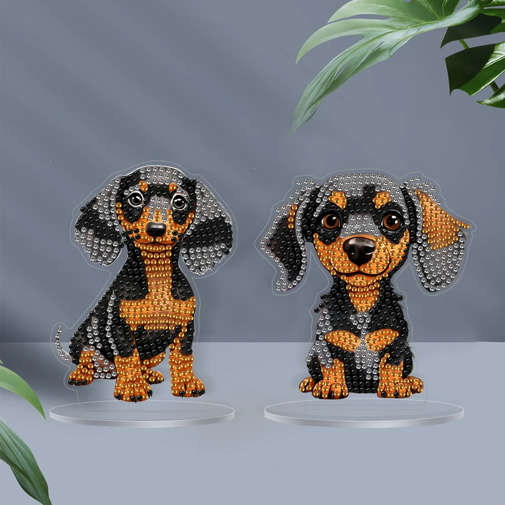

2Pcs Acrylic Special Shaped Dachshund Diamond Painting Tabletop Ornaments Kit Diamond Painting Desktop Ornaments Kit for Adults
