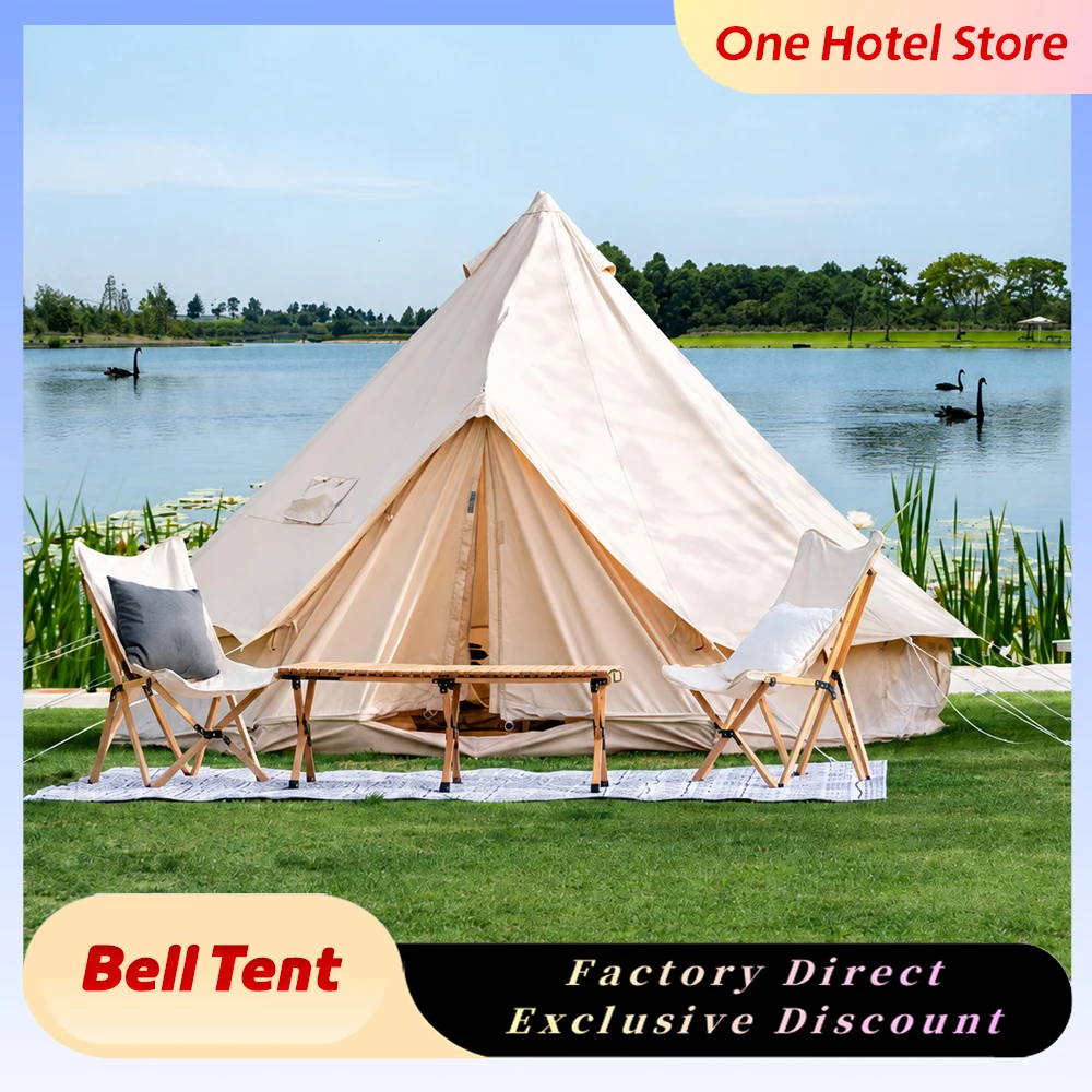 Outdoor Cotton Canvas Bell Yurt Tent Waterproof Thickened Four-Season Family Glamping Camping Resort Hotel 3M 4M 5M Customizable