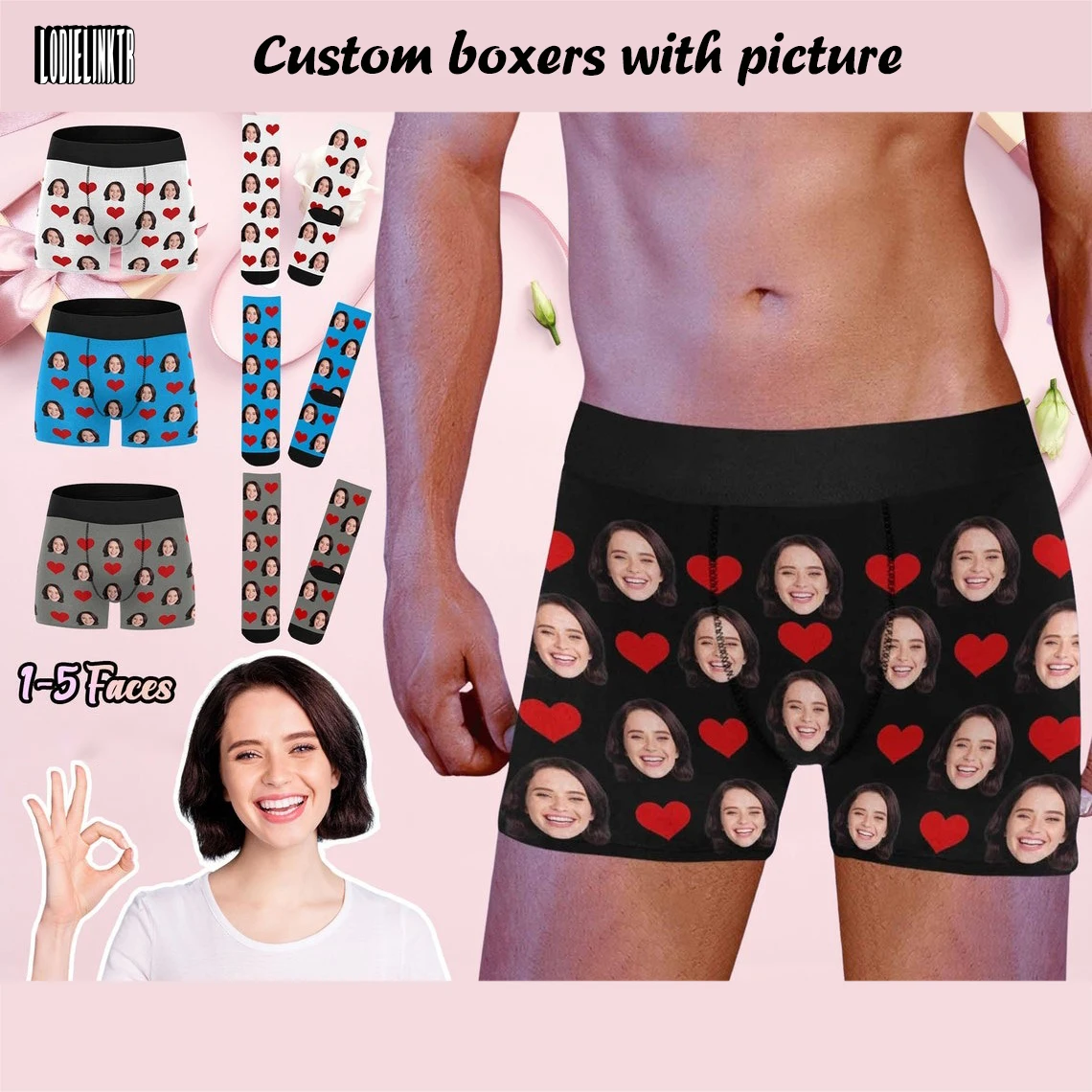 Bóxer personalizado con imagen, ropa interior con cara, foto personalizada, calzoncillos/calcetines para regalo, regalo de San Valentín