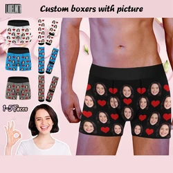 Boxers personnalisés avec image, sous-vêtements personnalisés avec visage, caleçons personnalisés, chaussettes, cadeau du jour de Léon