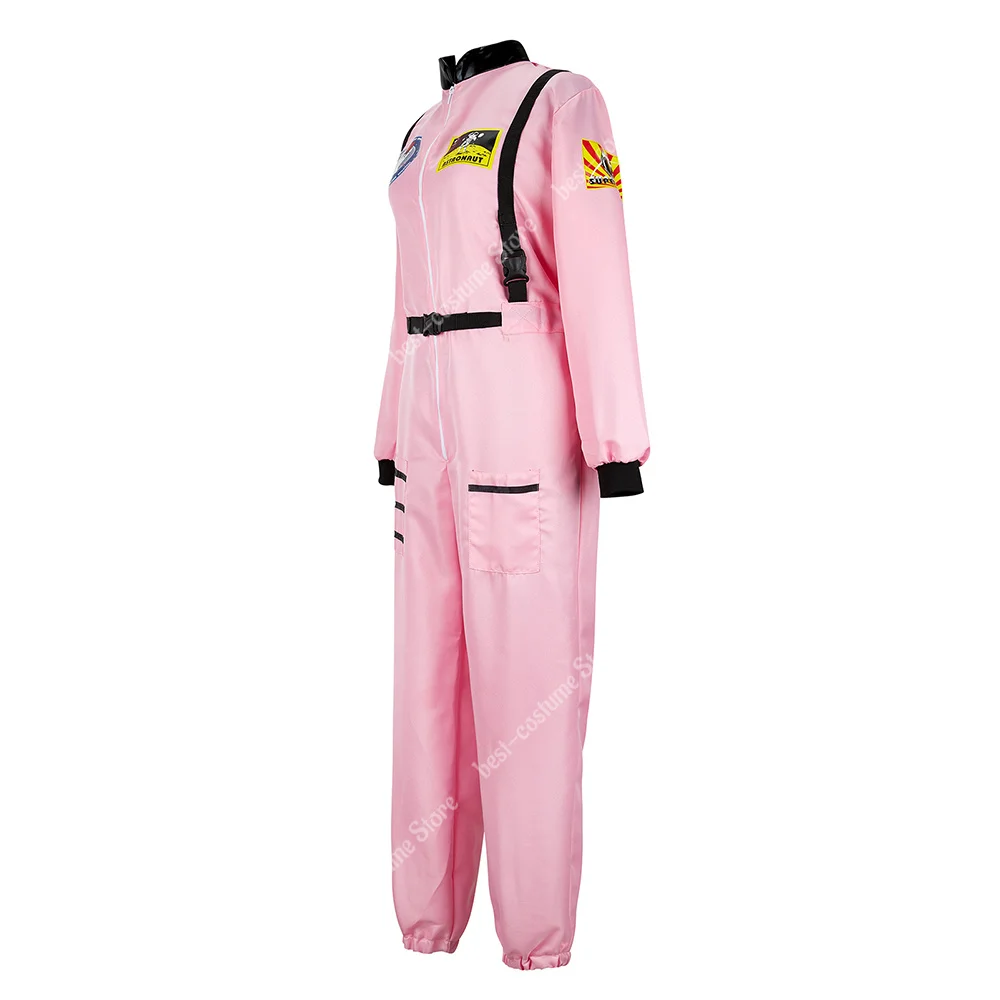 Women Astronaut Costume Men Adult Kids Family Astronaut Costume Plus Size Jumpsuit Zipper Space Suit Uniform Pink White Blue