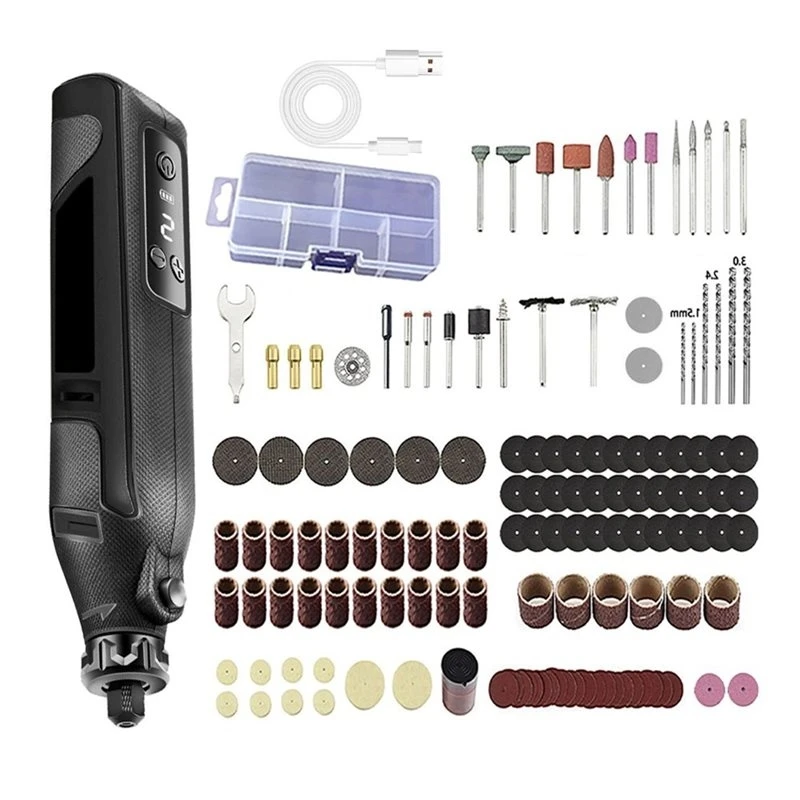 T21C Electric Rotating Tool Kit 155Pcs 5 Speed Digital Display, Type-C Rechargeable Grinder For DIY Cutting Engraving Polishing