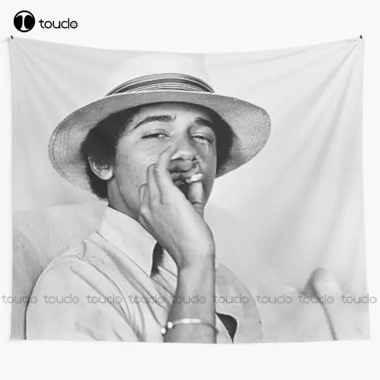 Young Barack Obama - Smoking Print Tapestry Best Tapestry Sites Blanket Tapestry Bedroom Bedspread Decoration Background Wall