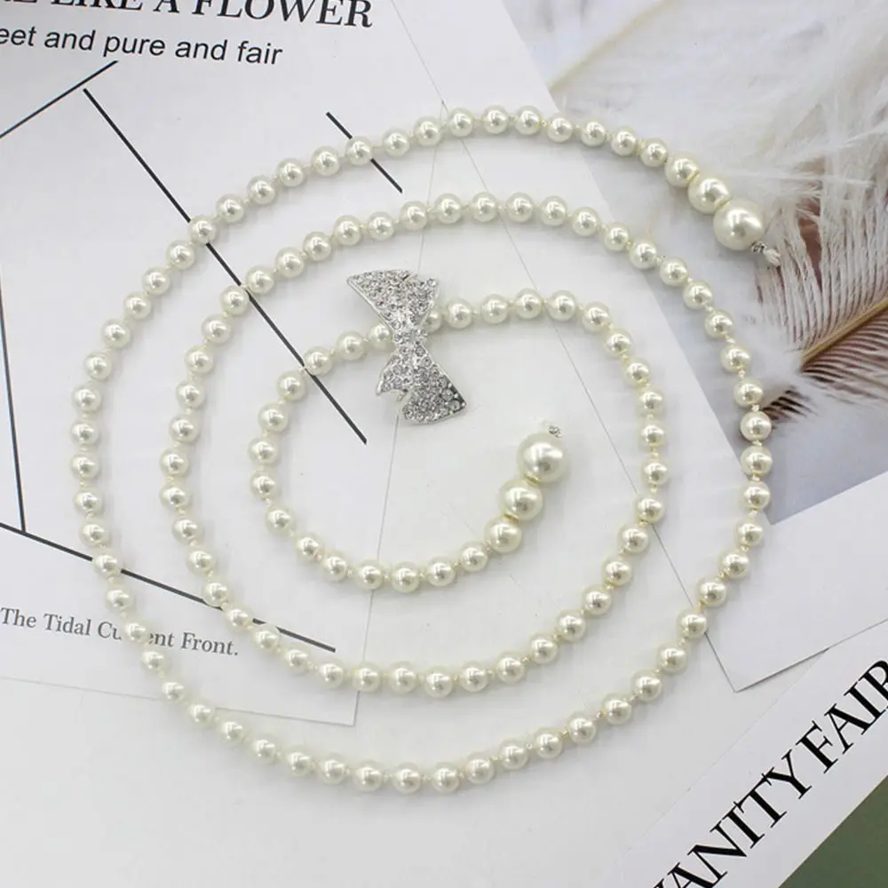 Elegant Pearl Women\'s Belt Simple Adjustable Thin Chain Belt For Ladies Dress Skinny Waistband Decorative Jewelry