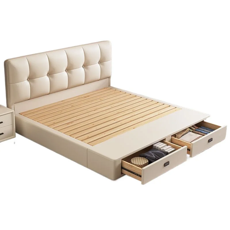 

Bedroom thin high box air pressure bed, small double, multi-functional with drawers