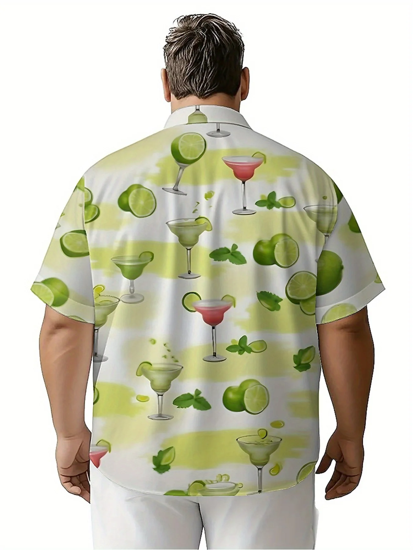 Kemeja Hawaii Ukuran Besar Pria Pola Tema Koktail Tropis, Kemeja Berkancing, Pakaian Kasual Uniseks, Atasan Musim Panas