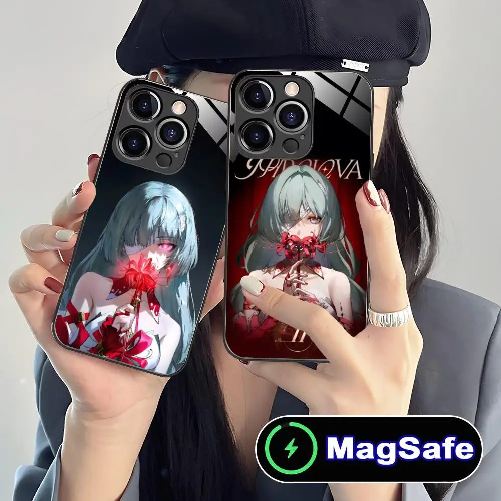 

Чехол для телефона Wuthering Waves Phrolova для iPhone 17, 16, 14, 13, 12, 11 Pro Max Plus Mini MagSafe, стеклянный цветной чехол, роскошный красивый чехол