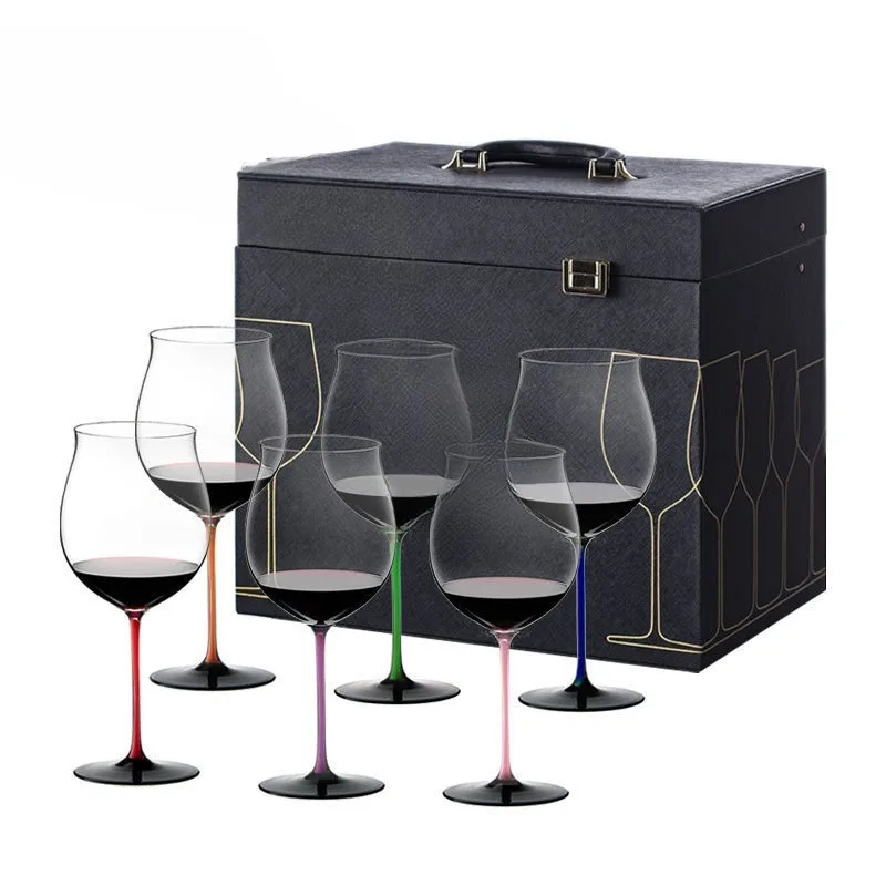 6 color rod multi-crystal red wine glass gift box set