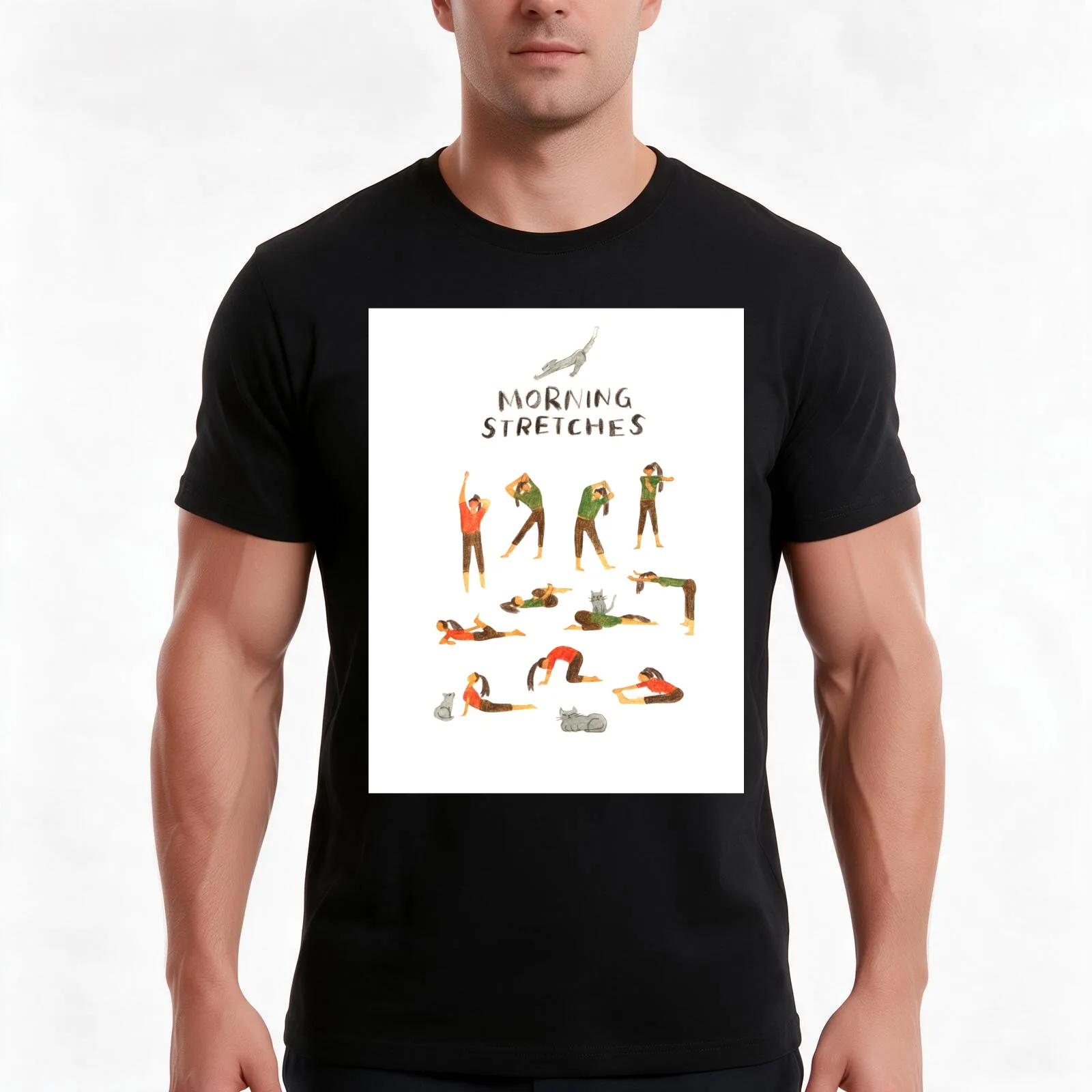 Morning stretches / Yoga T-Shirt, Summer Casual Cotton Tee, Oversized Streetwear Tops, Vintage Graphic Print, Unisex Men Women