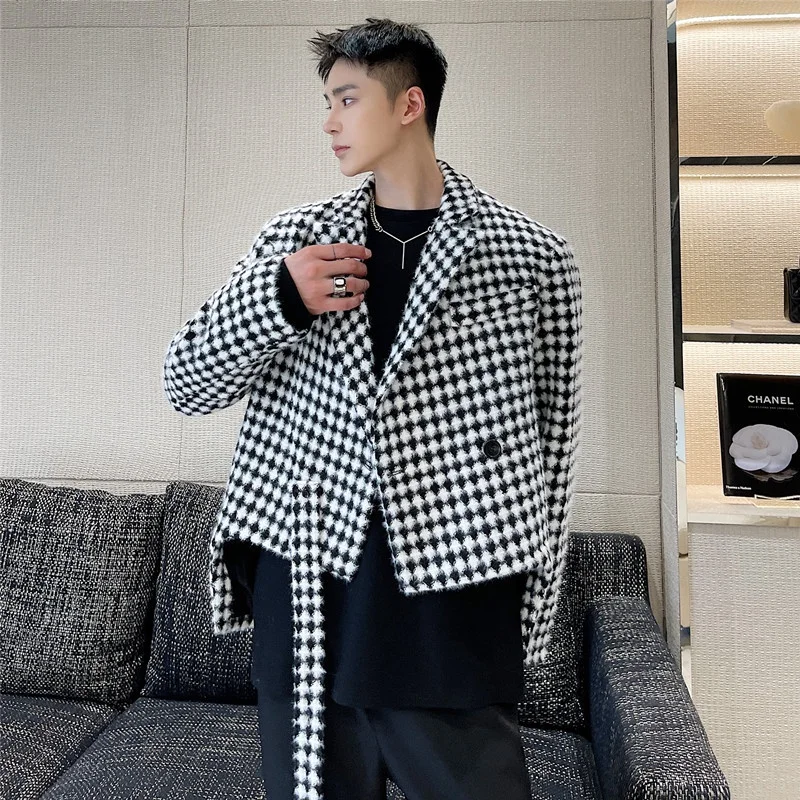 

Модный осенне-зимний мужской пиджак-блейзер с асимметричным дизайном, повседневный, свободного кроя, удлиненный, в стиле casual