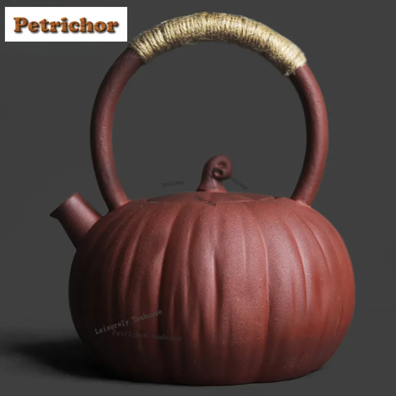 800ml Old Rock Clay Pumpkin Lifting Handle Boiling Water Kettle Large Capacity Tea Soaking Pot Yellow Rice Wine Kettle Teaware