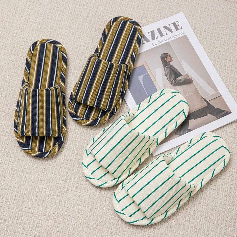 New Spring Men's Linen Slippers Simple Japanese Striped Silent Floor Shoes Unisex Comfortable Couple Parent-child Home Slippers image 3