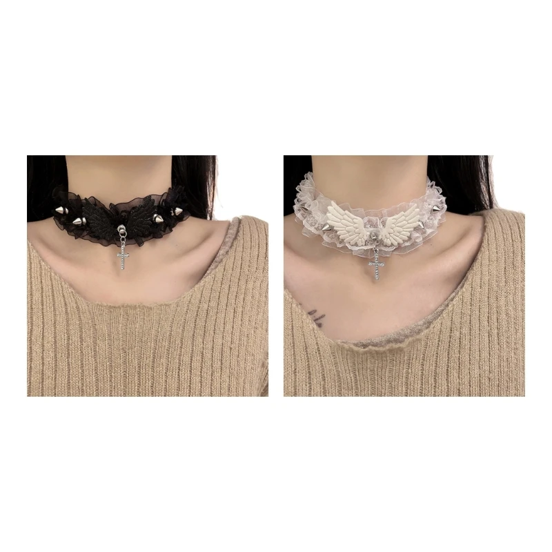 

Punk Gothic Lace Rivets Collar Choker Necklace Harajuku-Fashion Jewelry N7YF