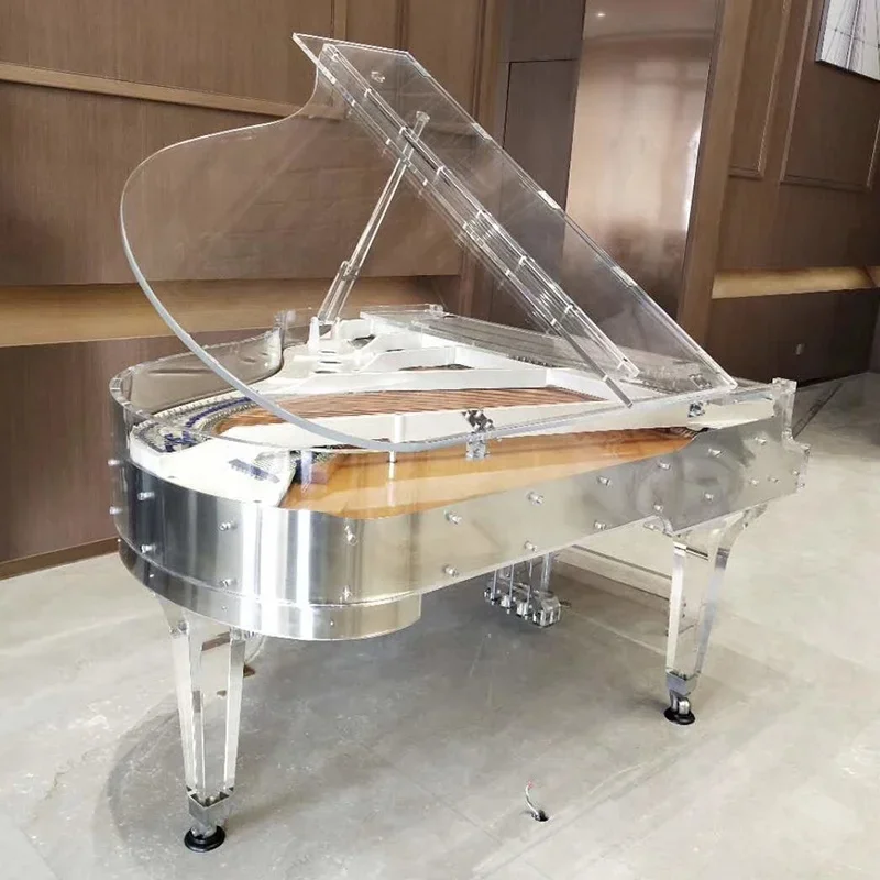 Custom Silvery Frame Clear Acrylic Grand Piano With Crystal Piano Bench Middleford GP-168A For Sale