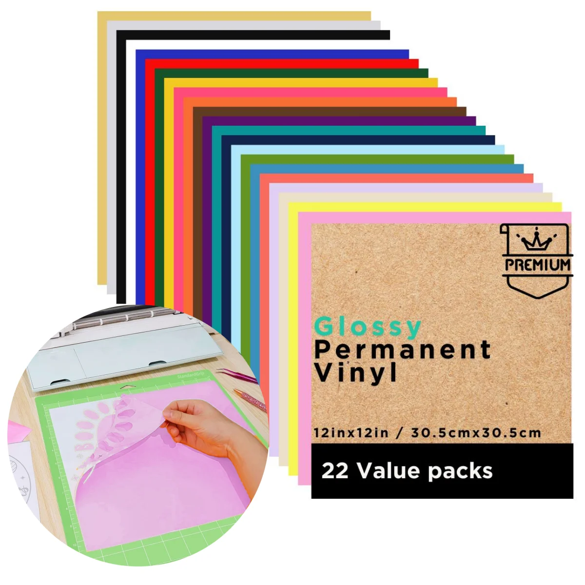 A Set 12x12in Permanent Vinyl, Adhesive Vinyl Sheets for Cricut Machine, Permanent Outdoor Vinyl for Party Decoration, Sticker