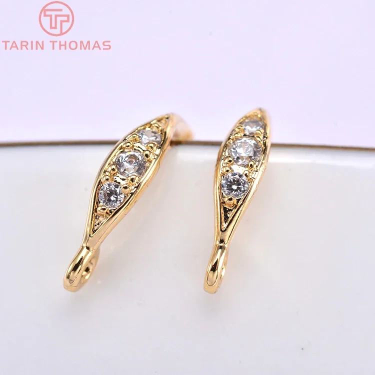 (2144)6PCS 13x13MM 24K Gold Color Brass with Zircon Earrings Hooks High Quality Diy Jewelry Findings Accessories