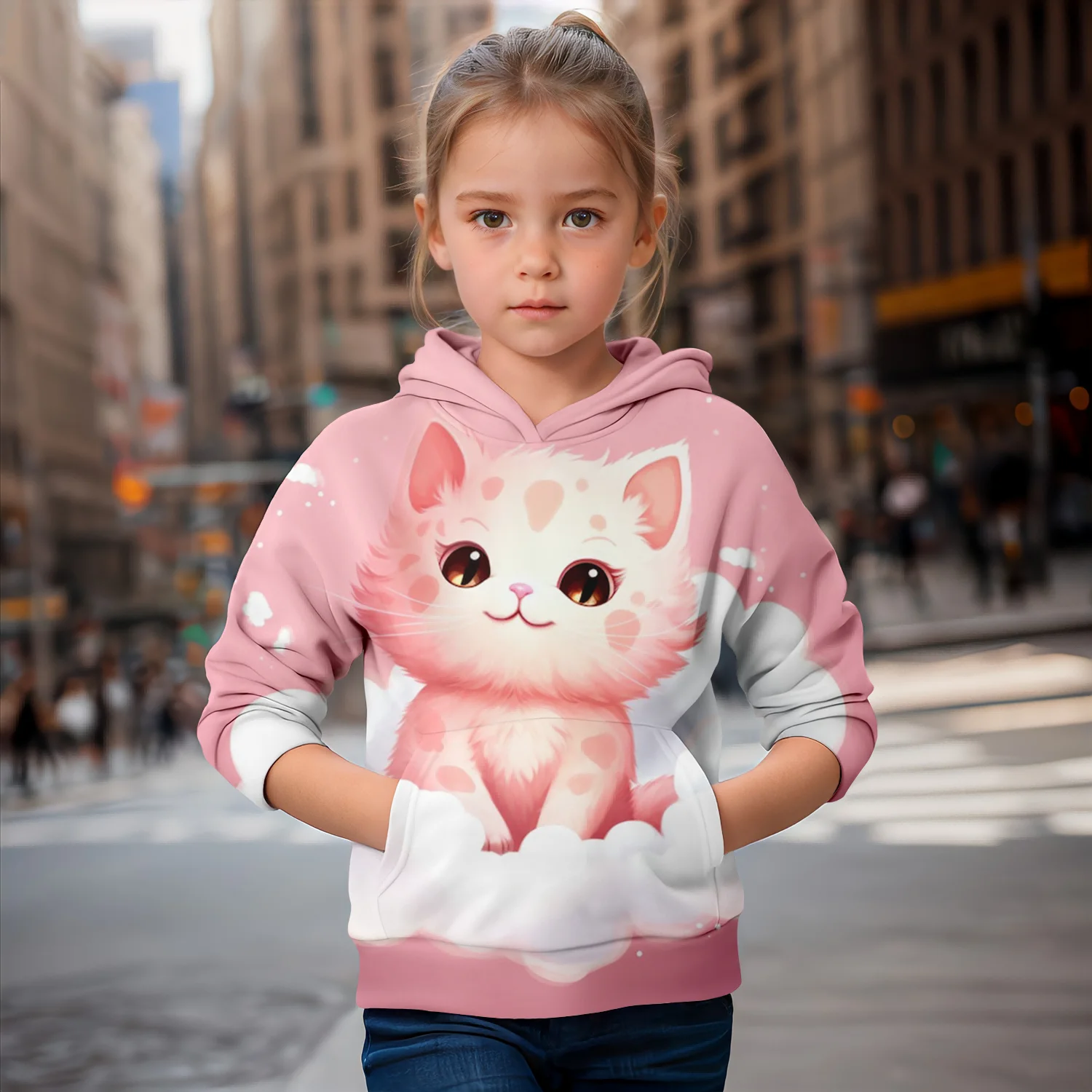 New Cartoon Funny Cats 3d Print Girl Cute Hoodies Long Sleeve Hooded Sweatshirt Top Lovely Pullover Spring Autumn 2024 Clothing