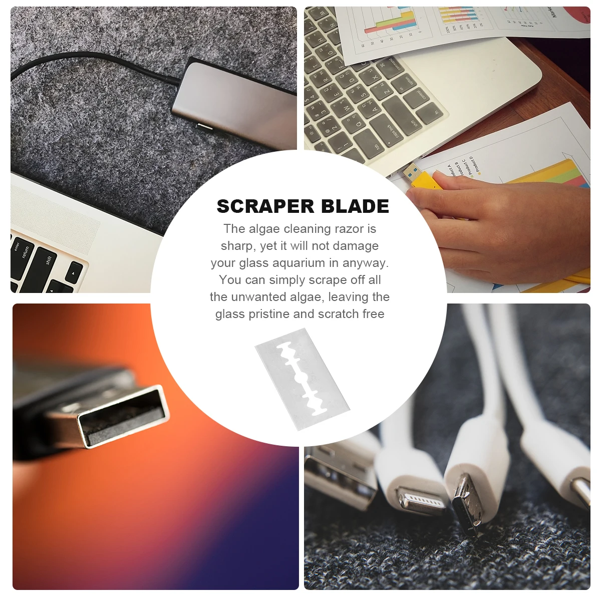 

10pcs Aquarium Cleaning Razor Stainless Steel Remove without Getting Hands Wet Suitable for Glass Aquarium