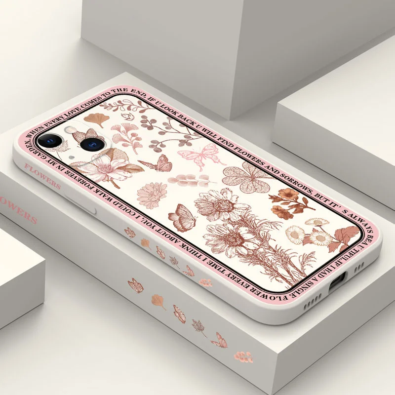 

Vintage Flowers Phone Case For iPhone 16 15 14 13 12 11 Pro Max Mini X XR XS MAX Plus Cover