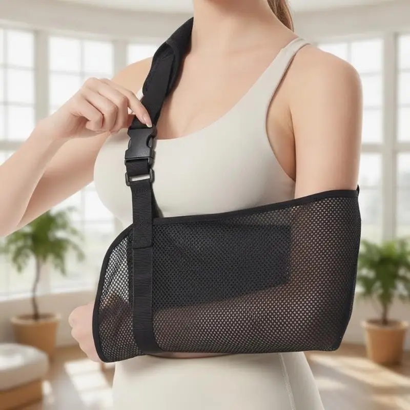 Armschlinge aus atmungsaktivem Netzgewebe mit verstellbarem Riemen, Universalgröße für die Rehabilitation von Knochenbrüchen und Verletzungen. – Detail 2