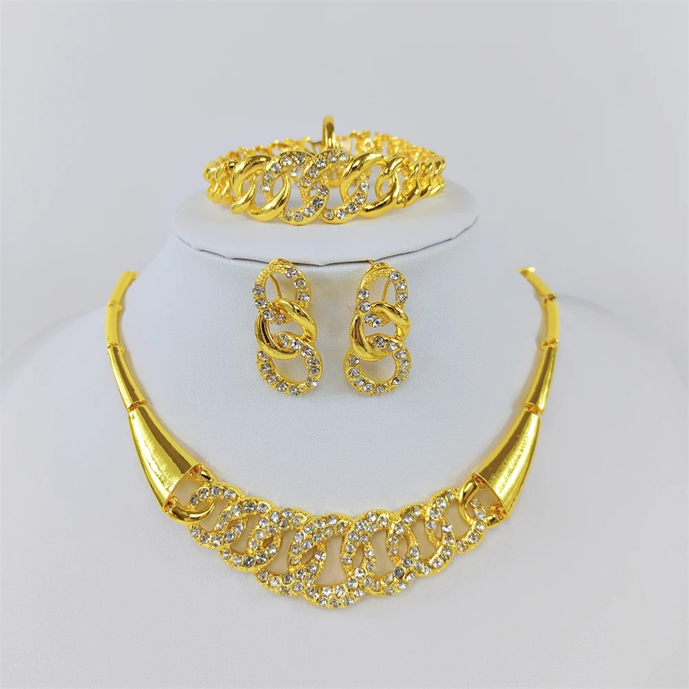 

ESALE Newest Dubai Fashion Jewelry Set 24k Gold Plated Ladies Necklace Bracelet Earrings Women Jewelry African Wedding Party