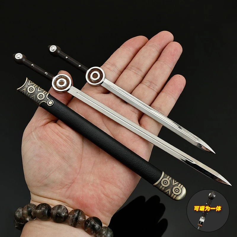 22 سنتيمتر سبعة السيف فيلم والتلفزيون الطرفية مو لانج الشمس والقمر المزدوج السيوف الأسلحة نموذج مع غمد الحرفية حلية الصبي لعبة هدية