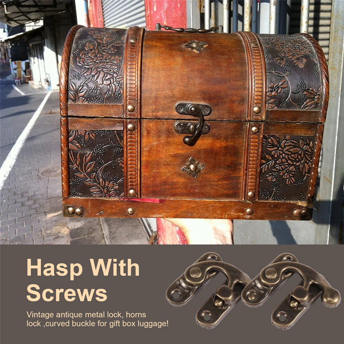 100 STKS Vintage Metalen Hardware Meubels Houten Doos Lederen Tas Hardware Decoratieve Klink Sluitingen Lock Hangslot Hasp met Schroeven HY