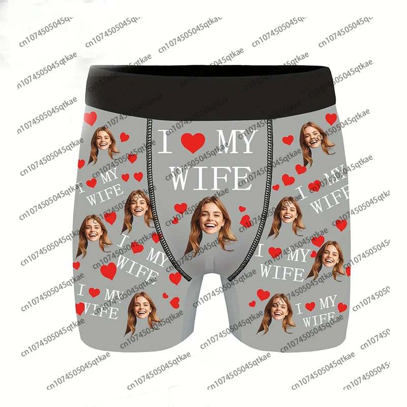 2025 New Men Underwear Boxer Fashion Personalized I Love My Wife Soft Breathable Men Underpant Funny Underwear Featuring Faces