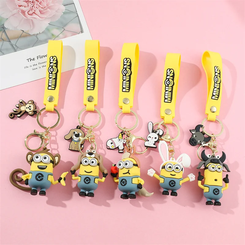 MINISO Cute Cartoon Anime Minion Keychain 12 Zodiac Keyring Student Couple Backpack Car Key Pendant Children\'s Toy Gift