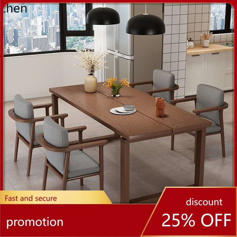 

HT dining table rectangular solid wood dining table ash wood island dining table and chair combination
