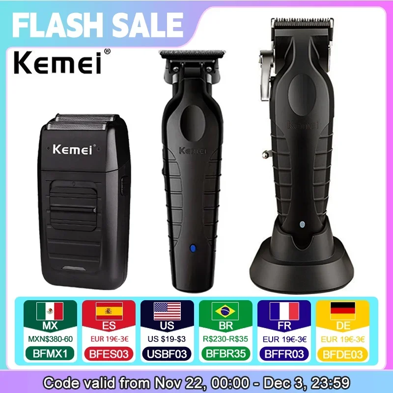 Kemei KM-2296 KM-2299 KM-1102 Kit de cortadora de pelo profesional Afeitadora eléctrica Máquina para cortar cabello masculino Máquina cortadora para hombres CE