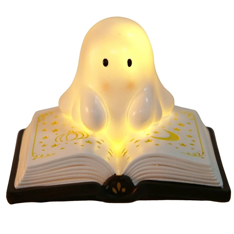 Halloween 3D LED Ghost Statue Night Light Magic Book Reading Lamp Ghost Book Light-[97Lemons]