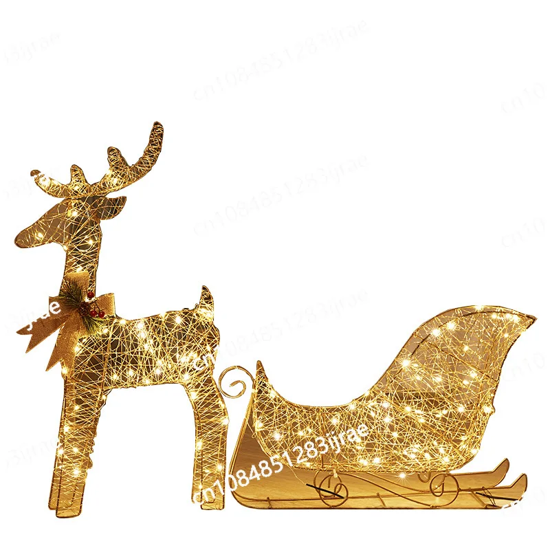 Christmas wrought iron deer pull cart luminous elk gift box combination Christmas window atmosphere decoration creative ornament