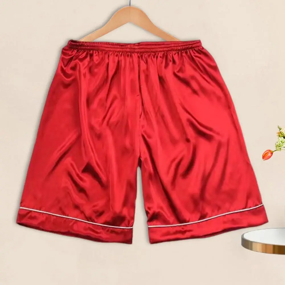 Shorts de seda do gelo masculino, espreguiçadeira confortável e confortável, cós elástico, monocromático, verão