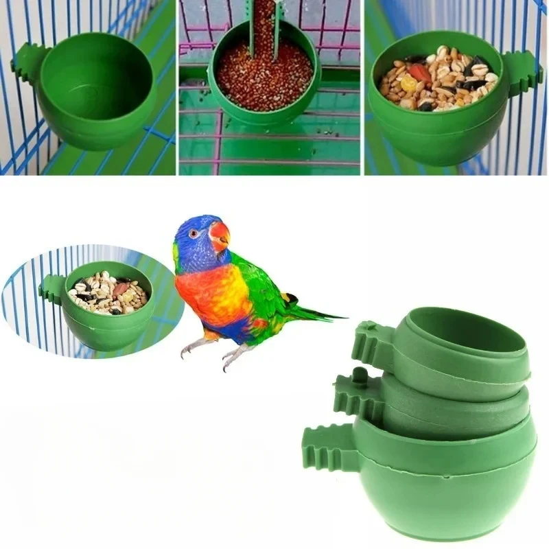 Green Plastic Parrot Mini Food Water Bowl Feeder Plastic Birds Pigeons Cage Sand Cup Feeding Tool Accessory