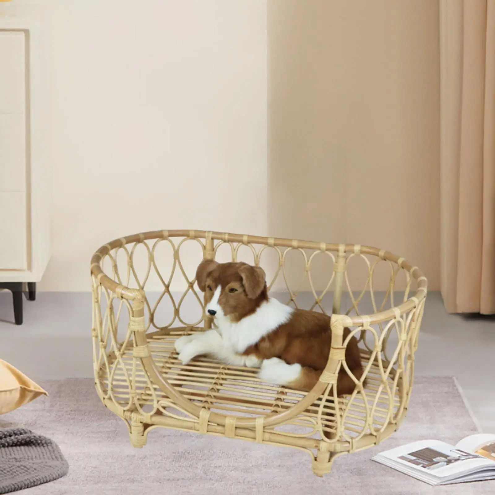 Rattan Cat Bed Small Dog House Nest for Indoor Cats Breathable Kennel Condo Pet Sleeping Bed for Chihuahua Poodle Hamster