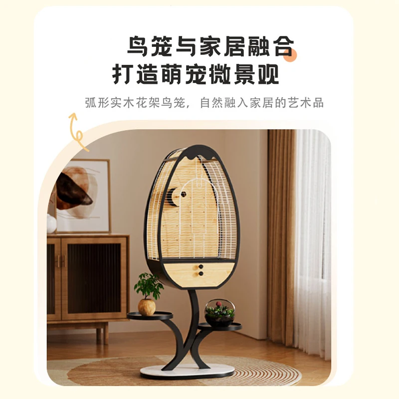 XL Stainless Steel Parrot Bird Cage Solid Wood High-End Parrot Cage Monk Cockatiel Bird Villa Large Ornamental Bird Cage